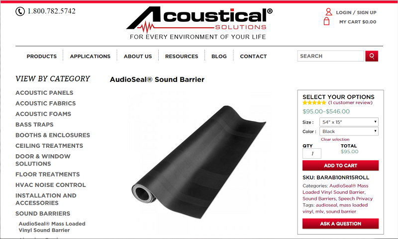 Screenshot of Acoustical Solutions website