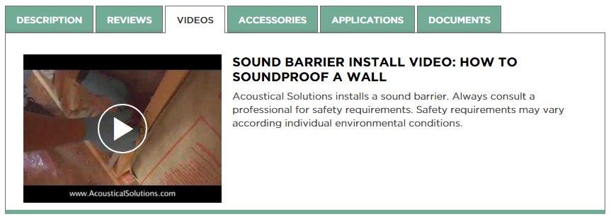 Acoustical Solutions video tab