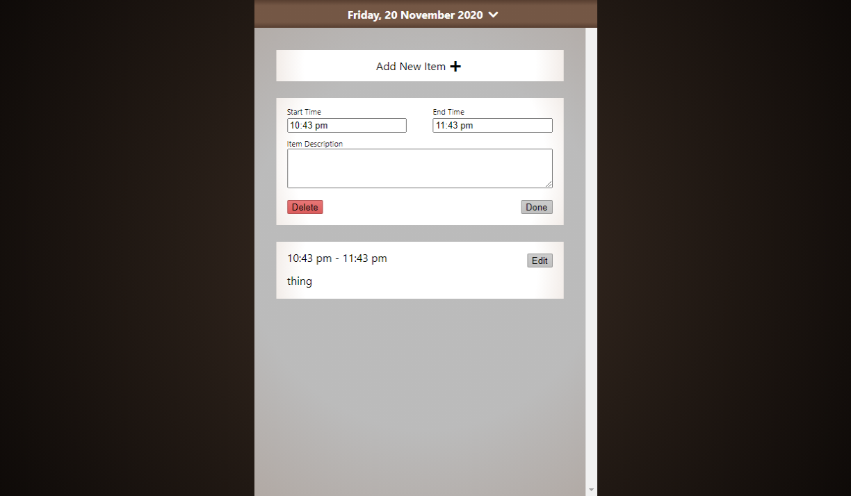 Screenshot of planner site