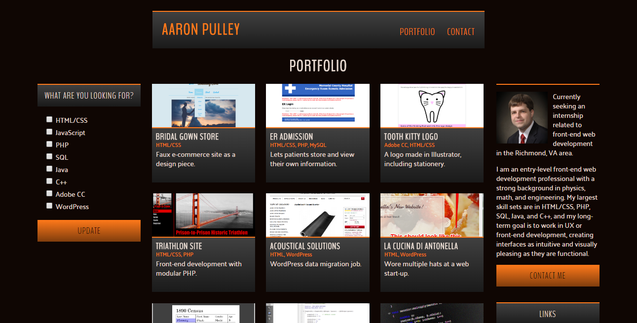Screenshot of portfolio site