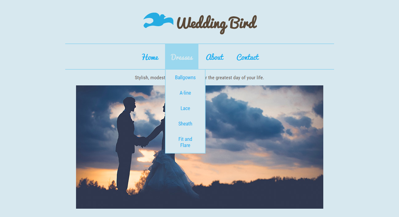 Screenshot of bridal gown site