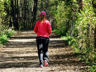 A jogger in the woods